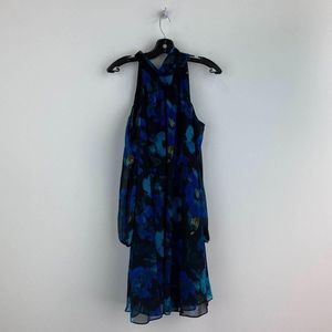 KARL LAGERFELD Blue Floral Print Turtle Neck Dress